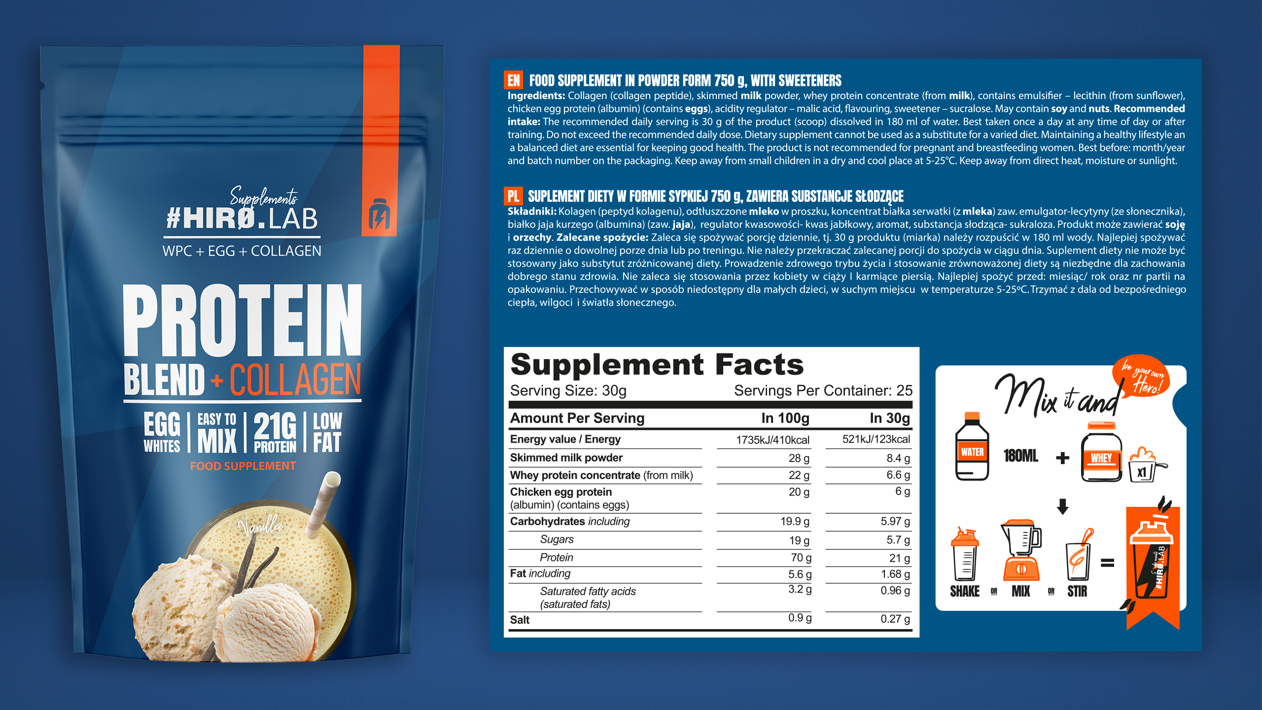 hiro.lab protein blend collagen 750 g vanille