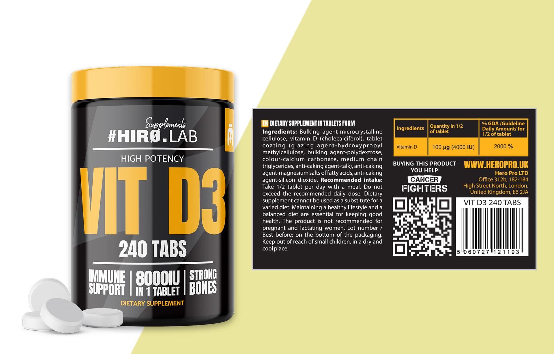 HIRO.LAB Vitamin D3 8000IU - 240tabs. ingrédients utilisation