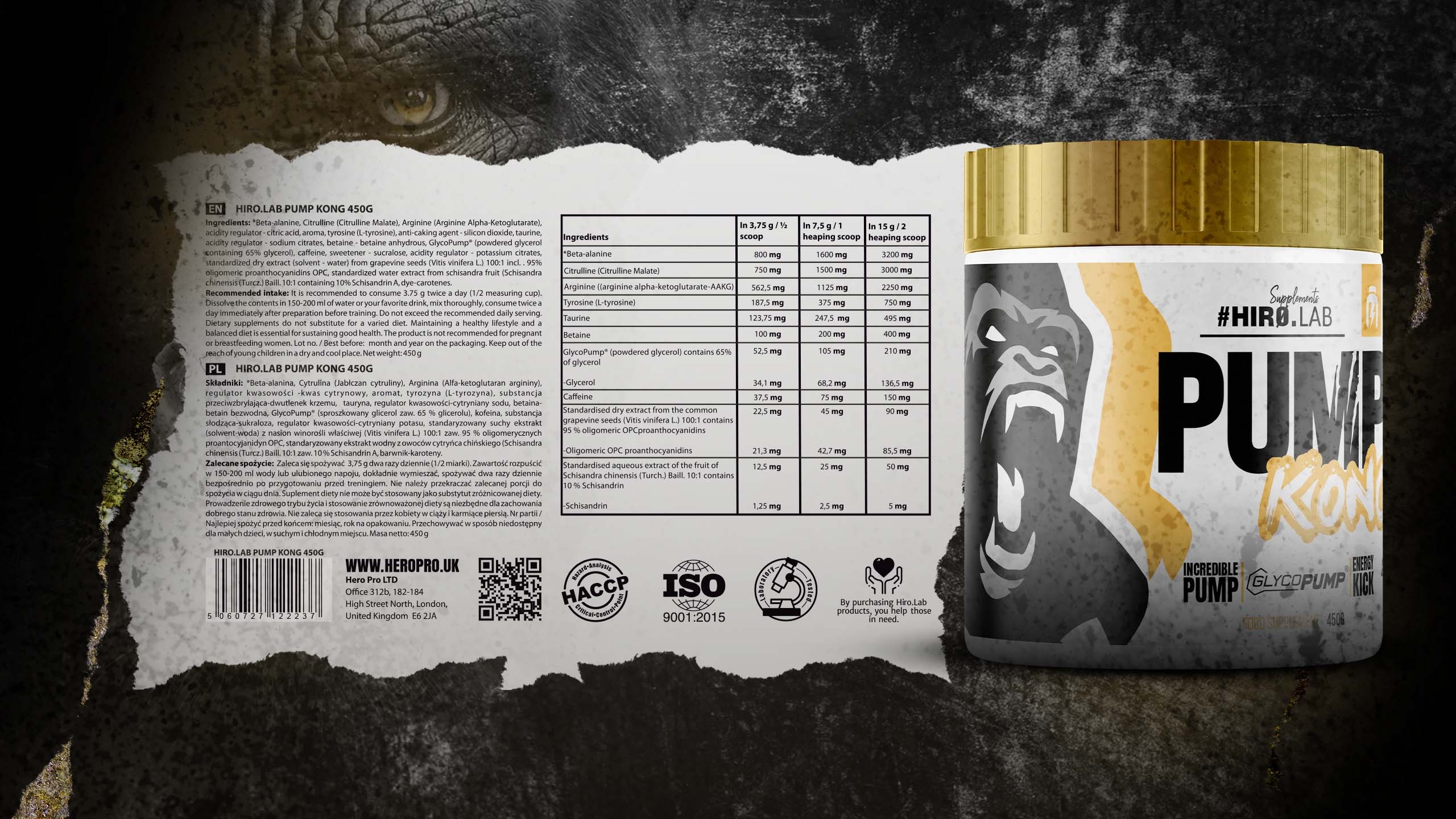 Hiro.Lab - Pump Kong - pré-entraînement, preworkout, supplément pré-entraînement pour pompe