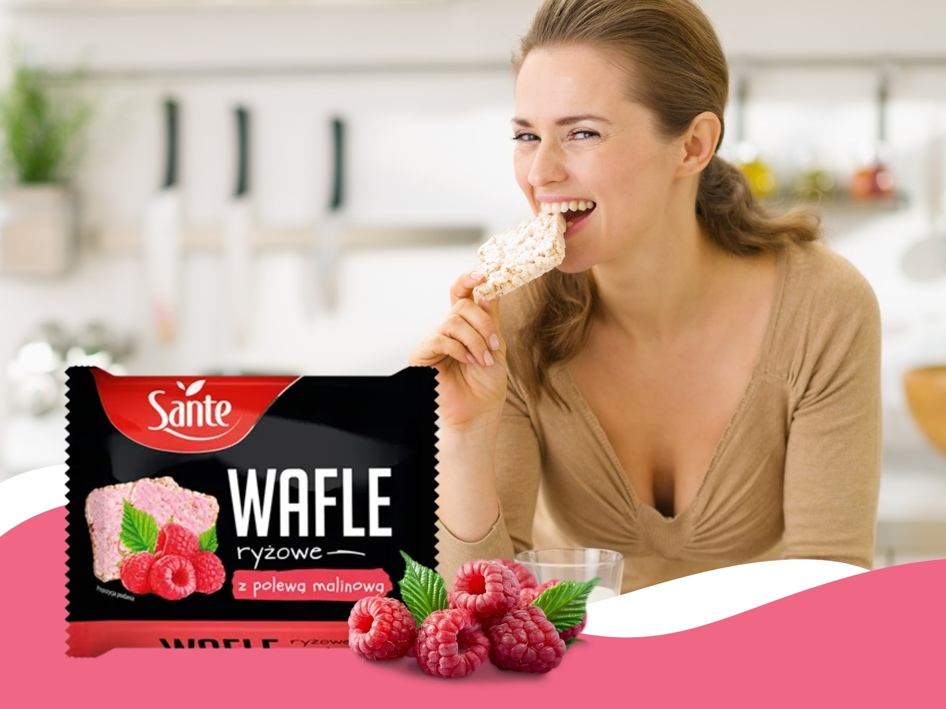 Sante - Wafle Ryżowe z polewą malinową