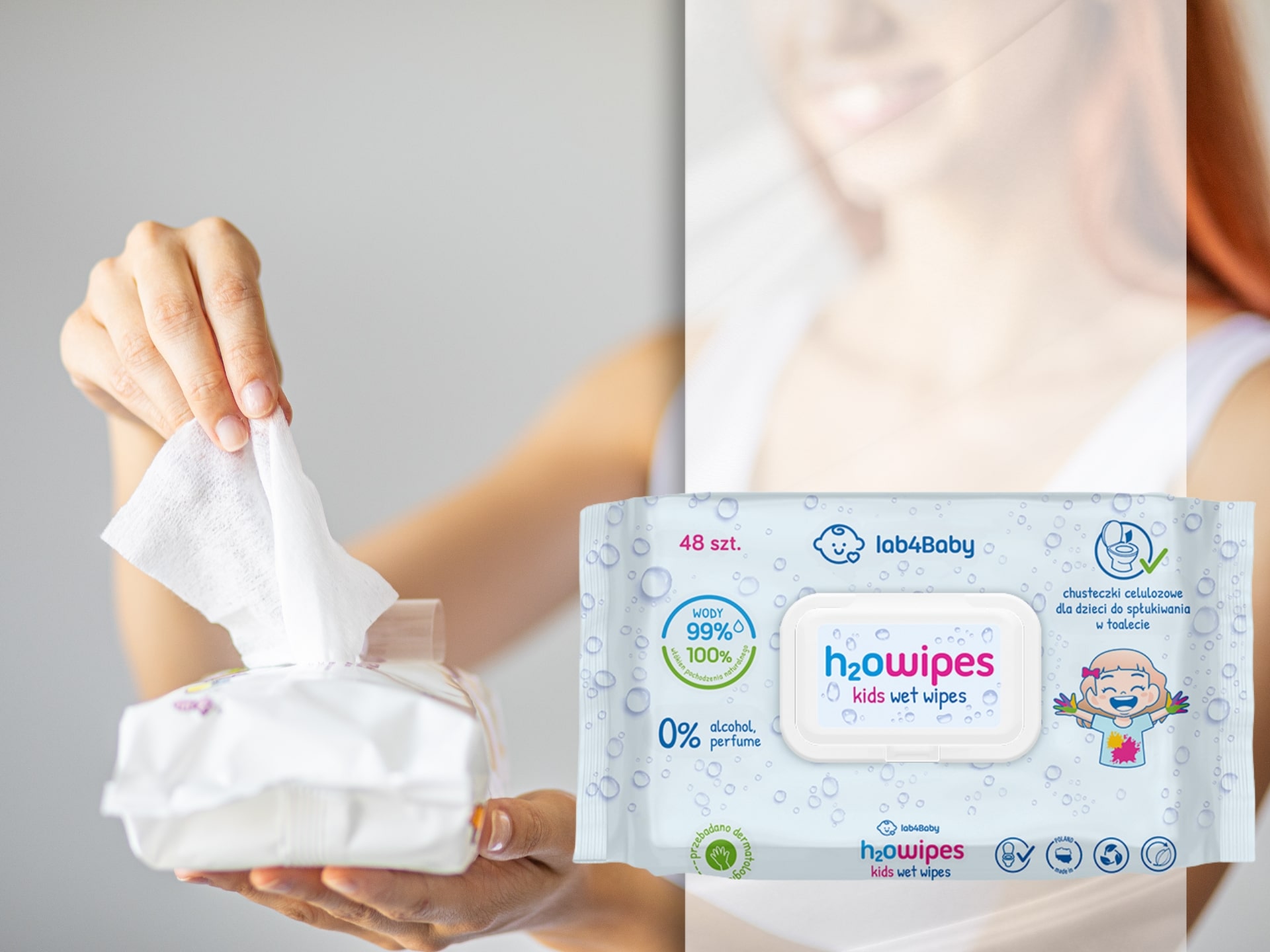 Lingettes humides pour enfants - 99% d'eau - jetables dans les toilettes