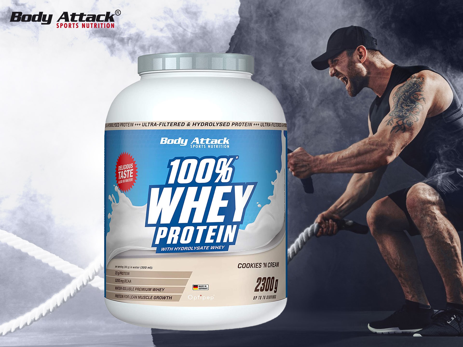 BODY ATTACK 100% Whey Protein - 900g - Vanilla WPC białko