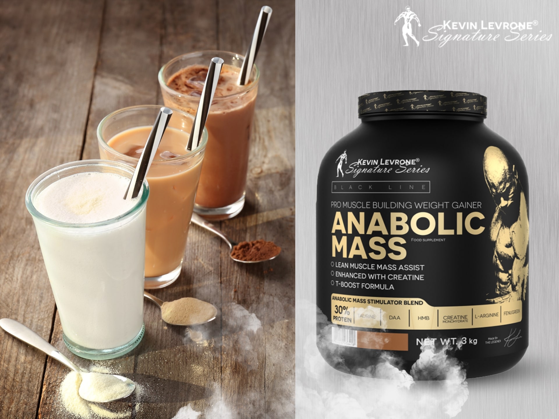 Kevin Levrone - Anabolic Mass - complément protéino-glucidique, créatine, HMB + DAA et extrait de fenugrec
