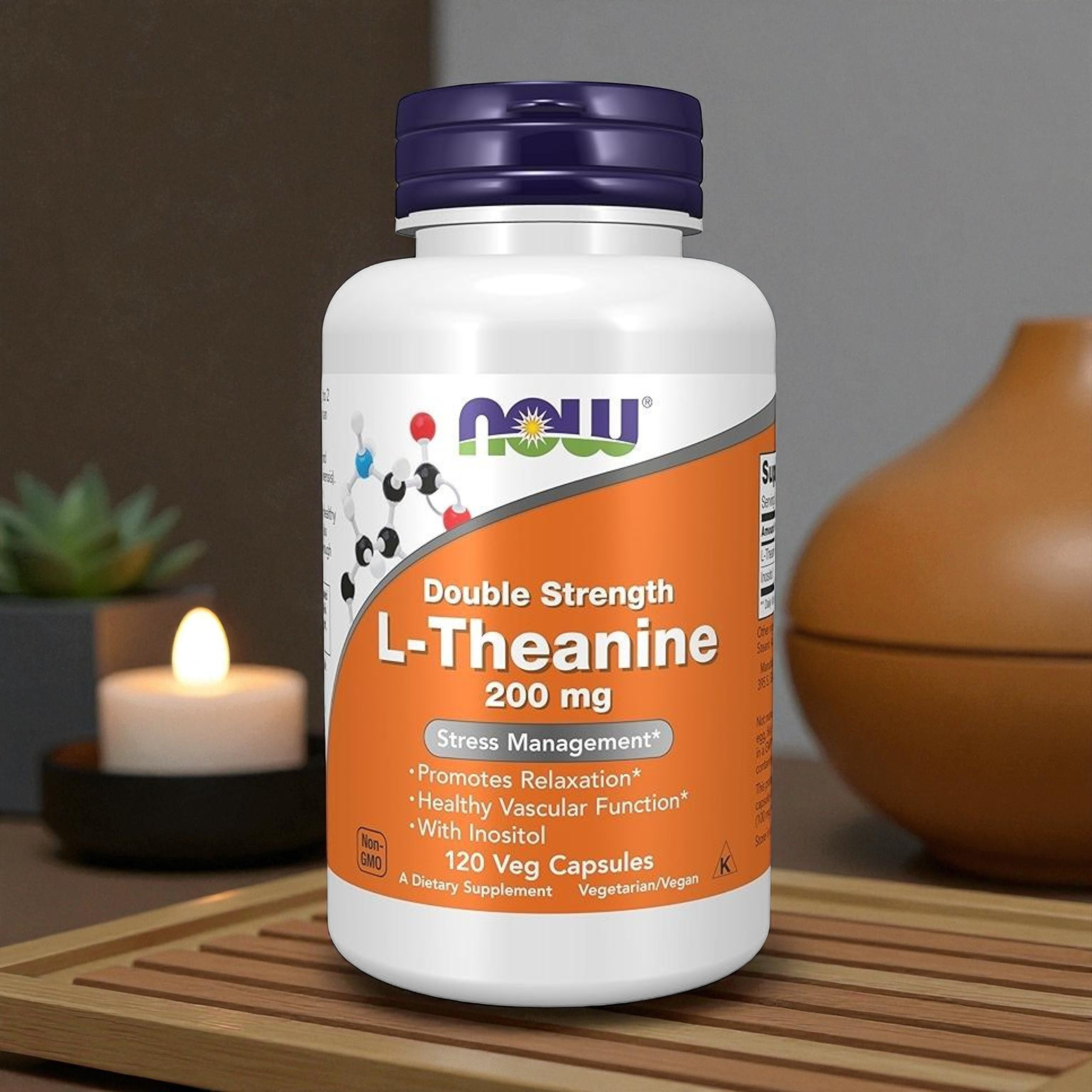 NOW - L-Théanine 200mg - 120 gélules végétales.