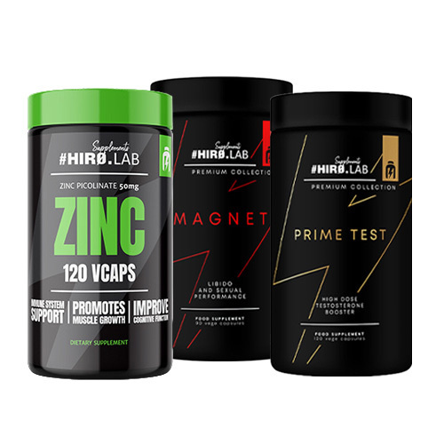 Pack: HIRO.LAB Prime Test - 120vcaps. + Magnet - 90vcaps. + HIRO.LAB Zinc - 120 vcaps - Cynk
