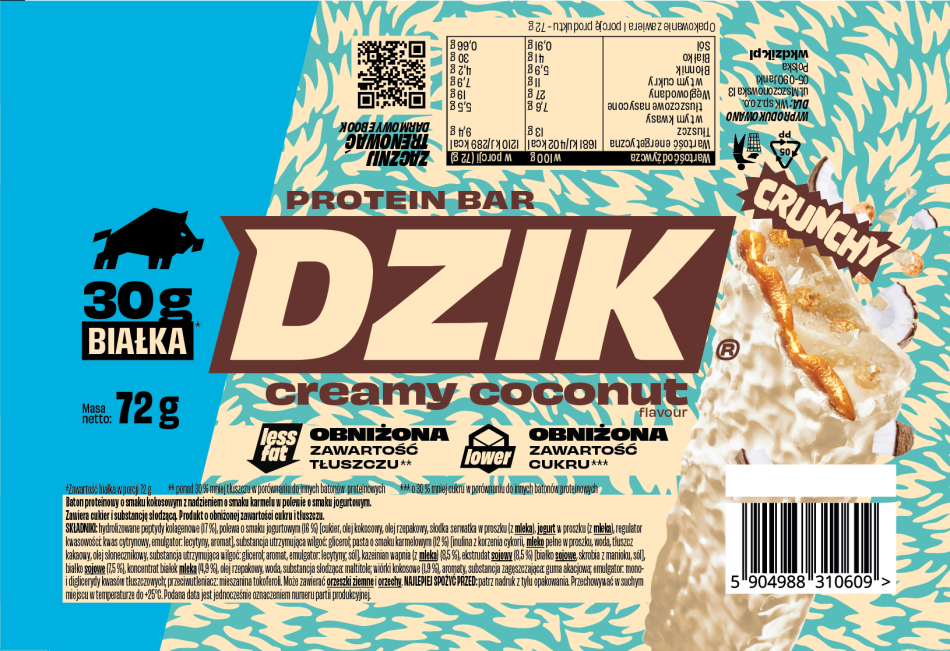 DZIK - Barre Protéinée Croquante - 72g - Noix de Coco Crémeuse