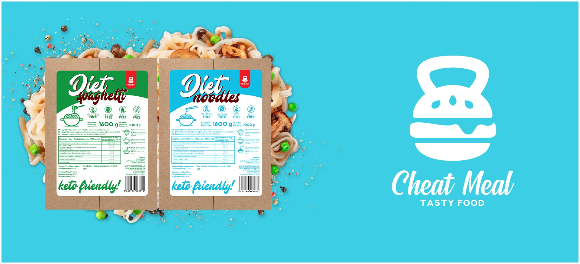 Cheat Meal Nutrition Diet Noodles + Spaghetti 1600g + 1600g (2000g netto) - Nouilles Konjac