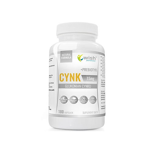 WISH Pharmaceutical Cynk Gluconate de Zinc 15mg + Prébiotique - 180caps