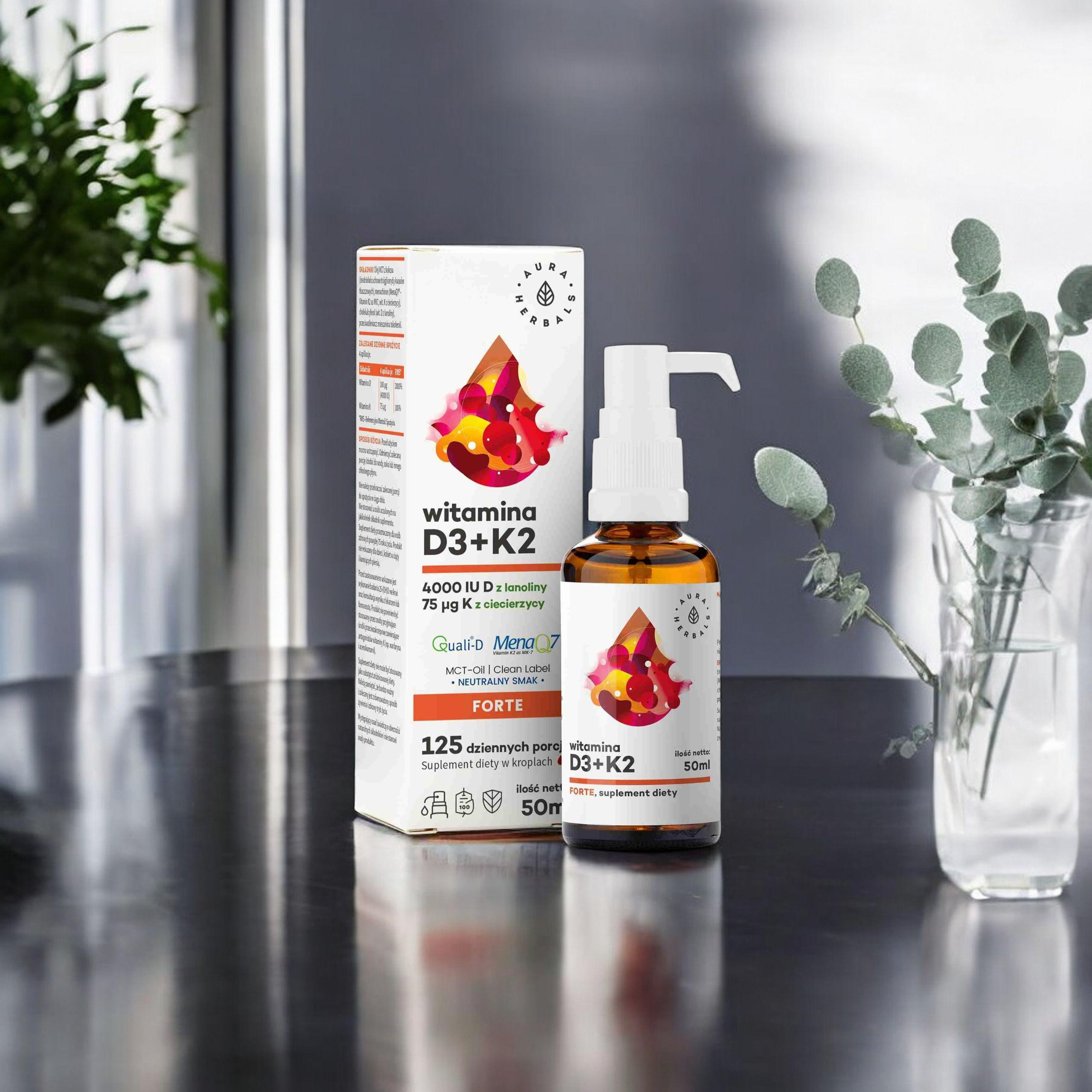 AURA HERBALS - Vitamine D3 4000 UI + K2 MCT - 50ml