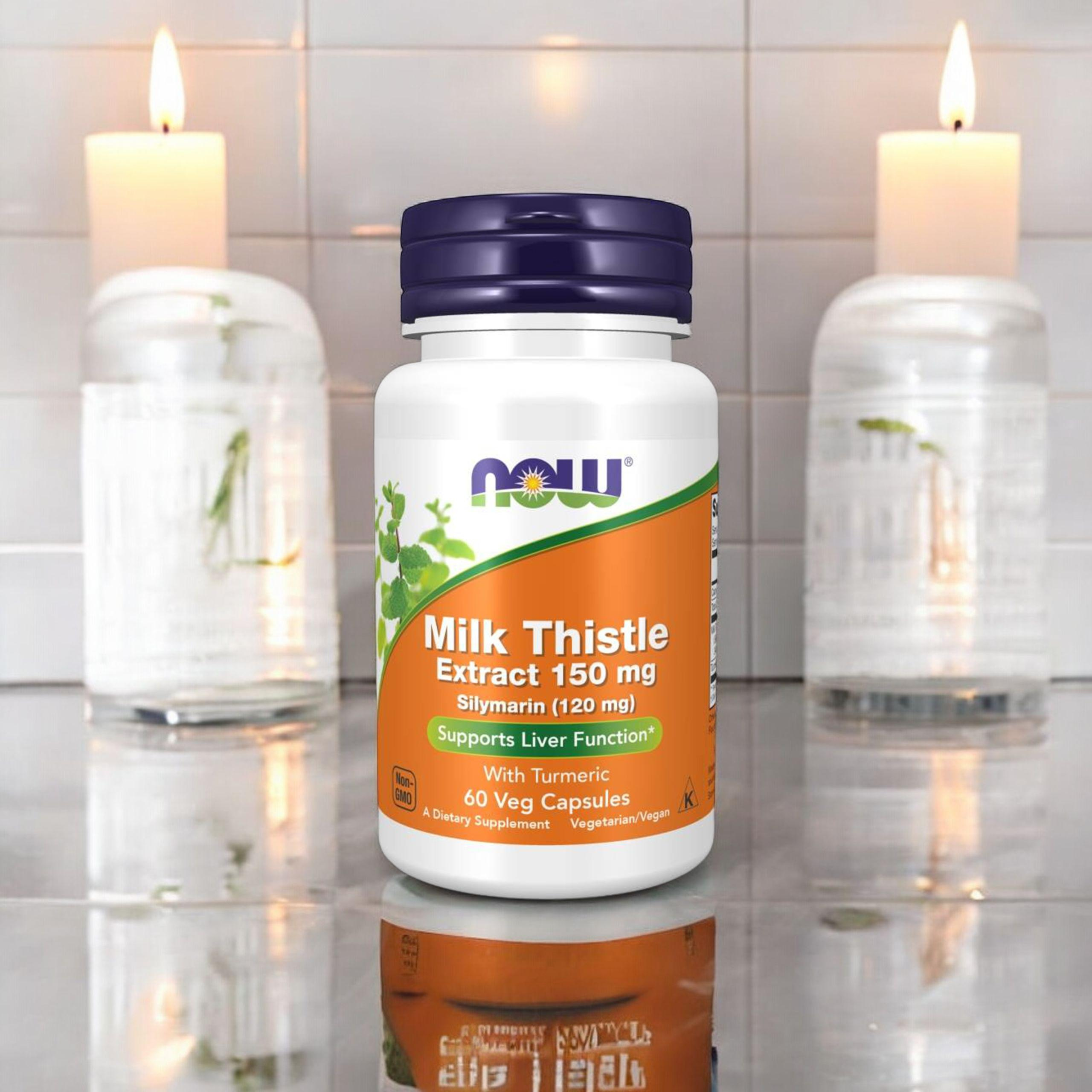 NOW Milk Thistle Extract 150mg Silymarin (120mg) avec Curcuma - 60vcaps.