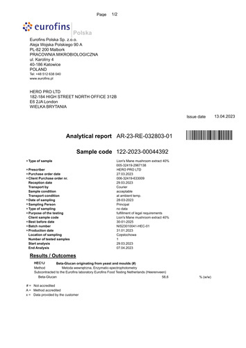HIRO.LAB Lion's Mane Extract 25:1 500mg - 30g