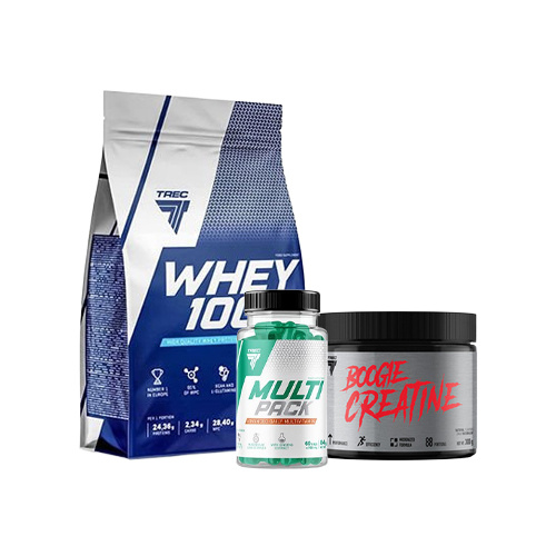 Protéine TREC 100% Whey Cookies 900g + Créatine TREC Boogie Creatine Natural 300g + Vitamines TREC Multi Pack 60 gélules