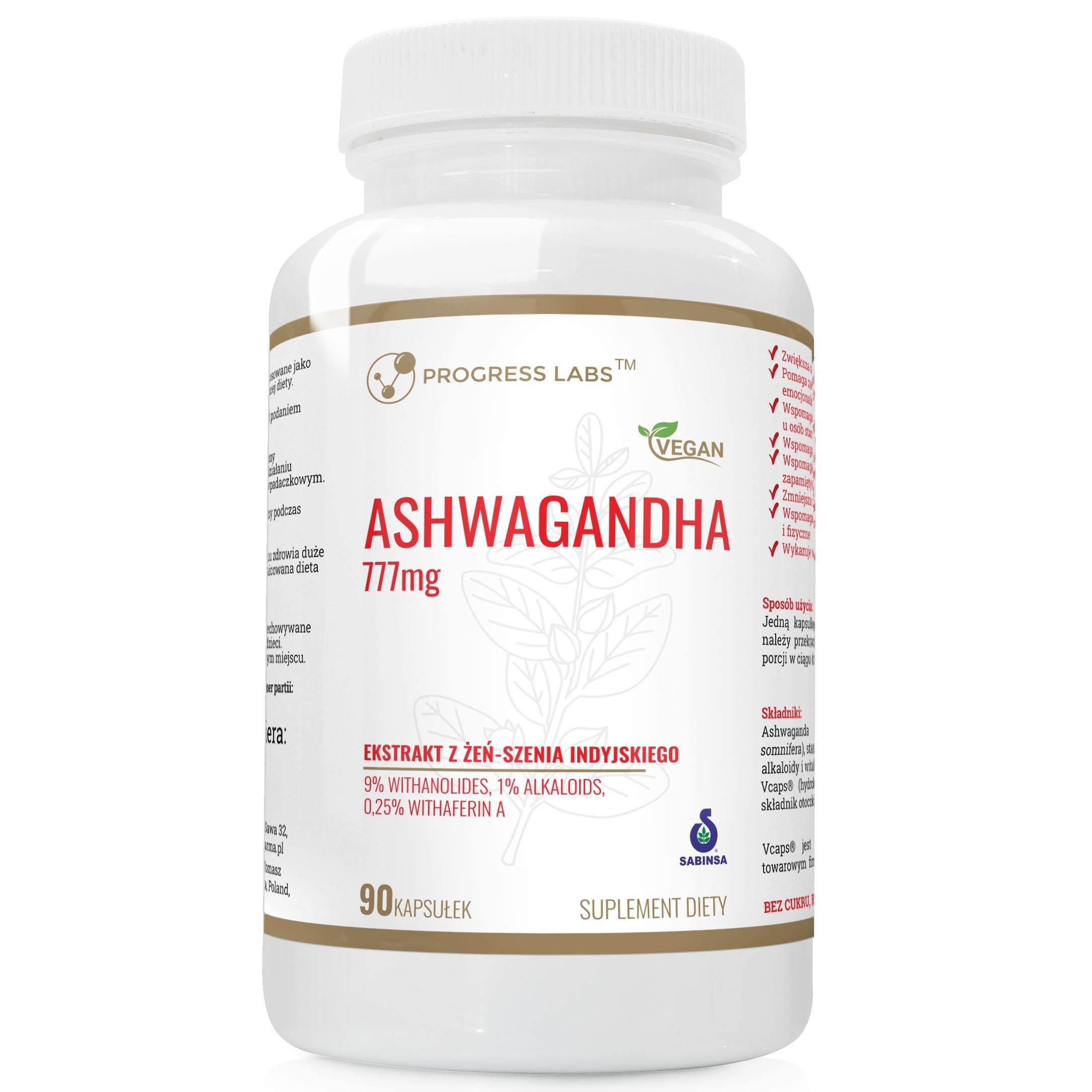 PROGRESS LABS - Extrait d'Ashwagandha 777mg - 90 gélules végétales.