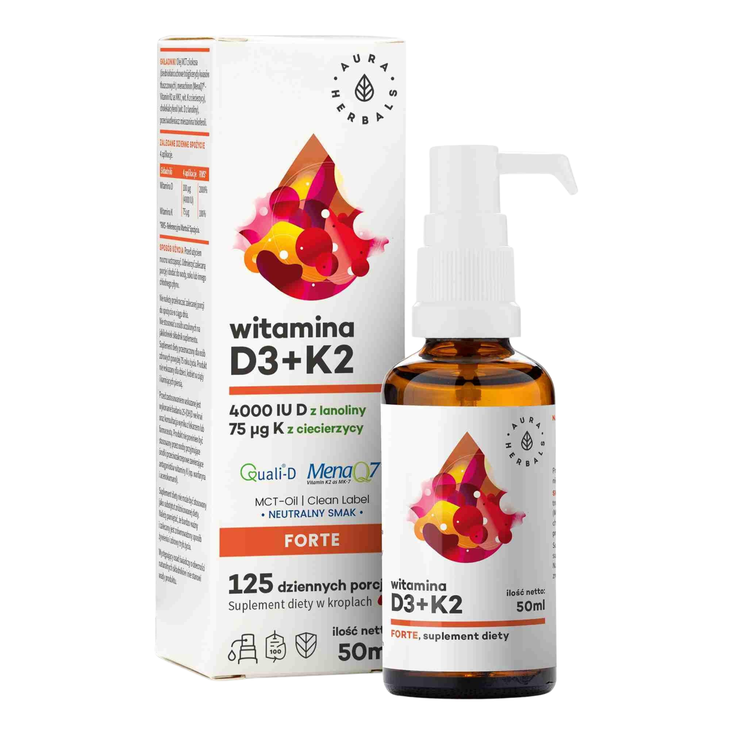 AURA HERBALS - Vitamine D3 4000 UI + K2 MCT - 50ml