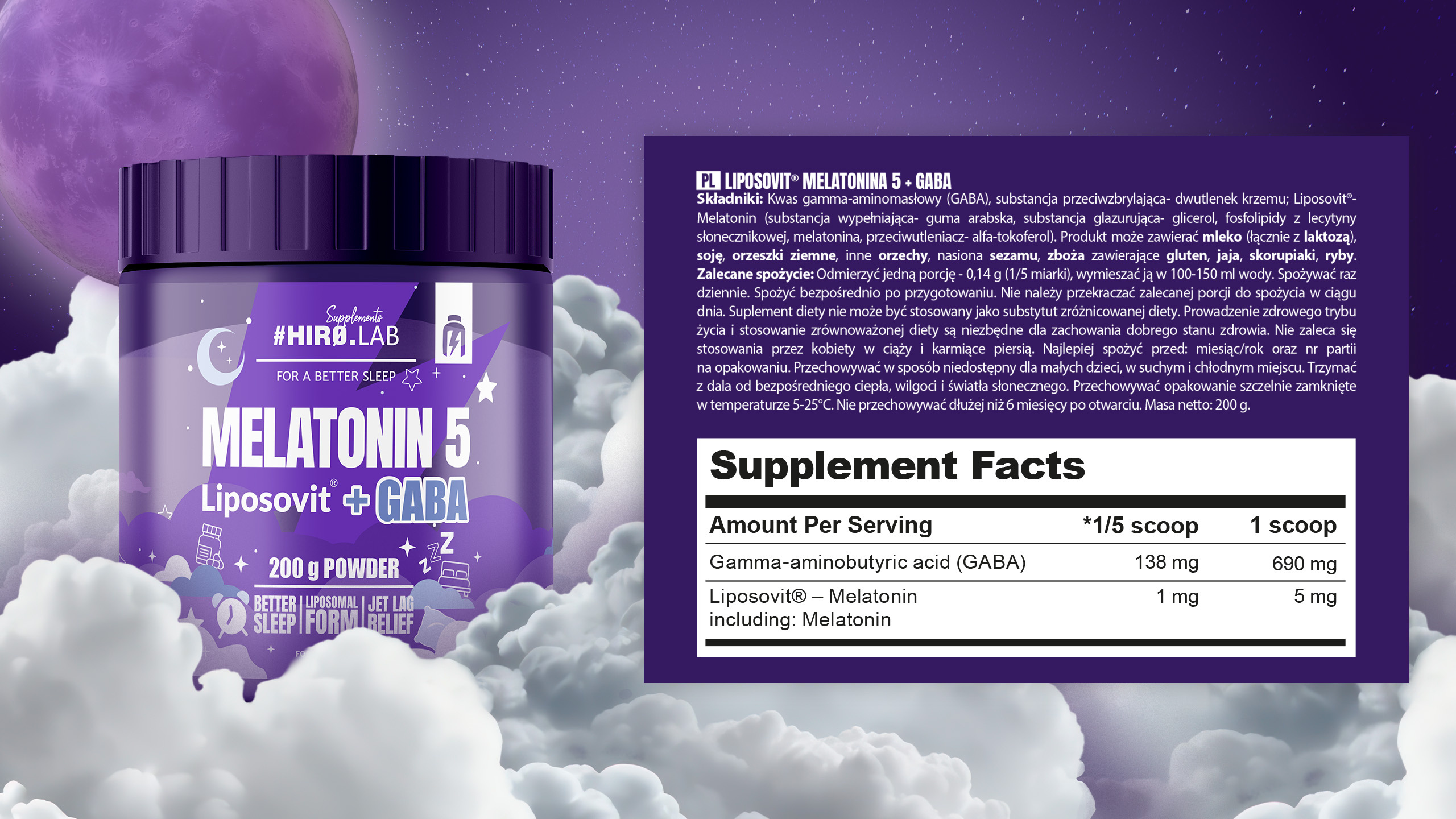 HIRO.LAB Melatonin 5 Liposovit + GABA - 200g