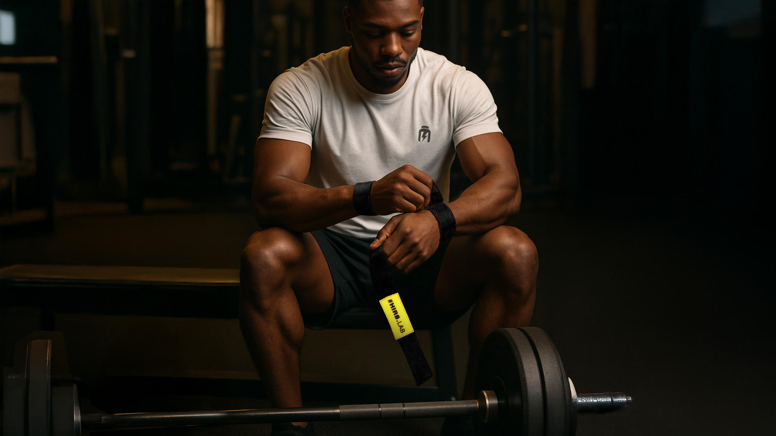 HIRO.LAB Cotton Strap - Rubber Logo New - Black - Sangles pour soulever des poids