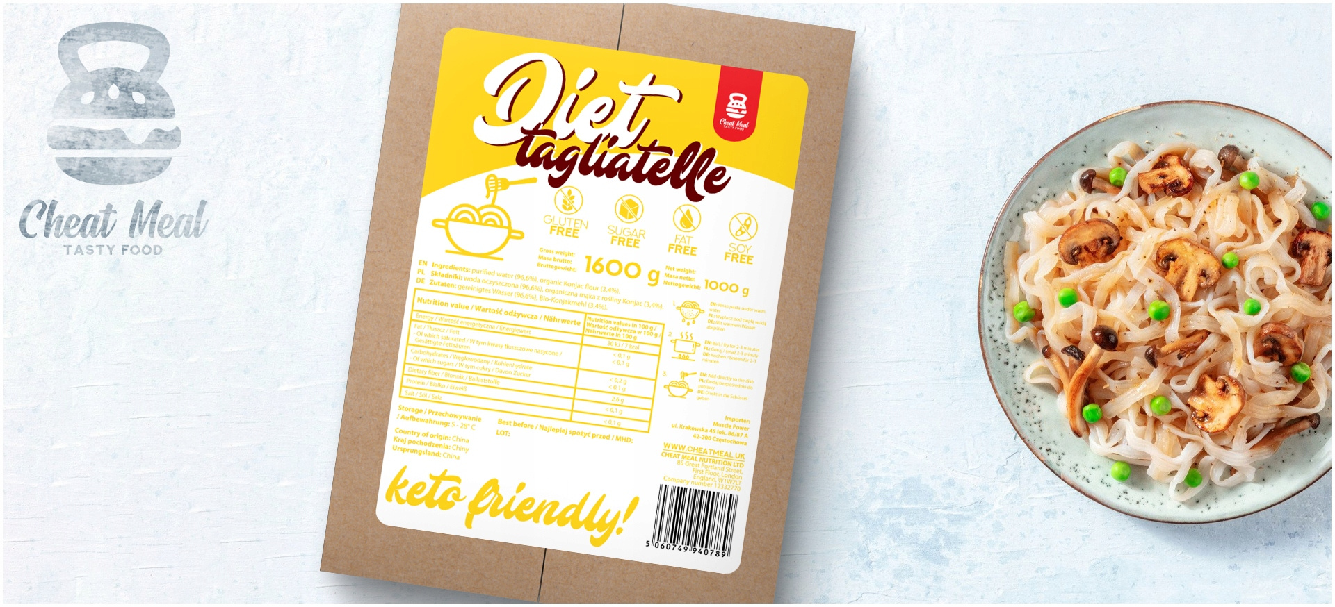 Cheat Meal Nutrition Diet Spaghetti | Tagliatelle | Noodle - 3x 1600g (1000g netto) - Pâtes Konjac