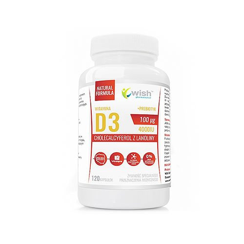 WISH Pharmaceutical Vitamin D3 100mcg ŻSPM + Prébiotique -120caps.