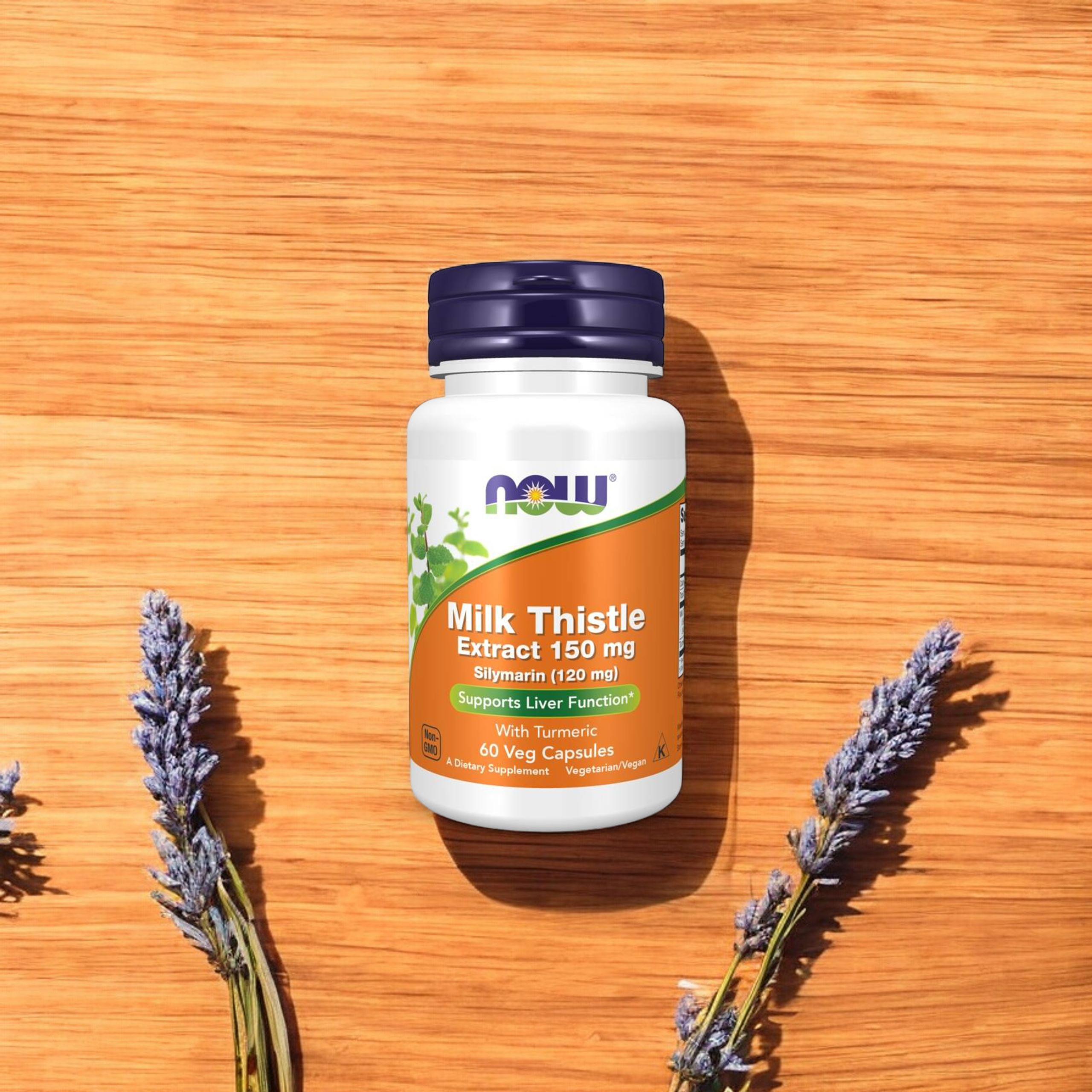 NOW Milk Thistle Extract 150mg Silymarin (120mg) avec Curcuma - 60vcaps.