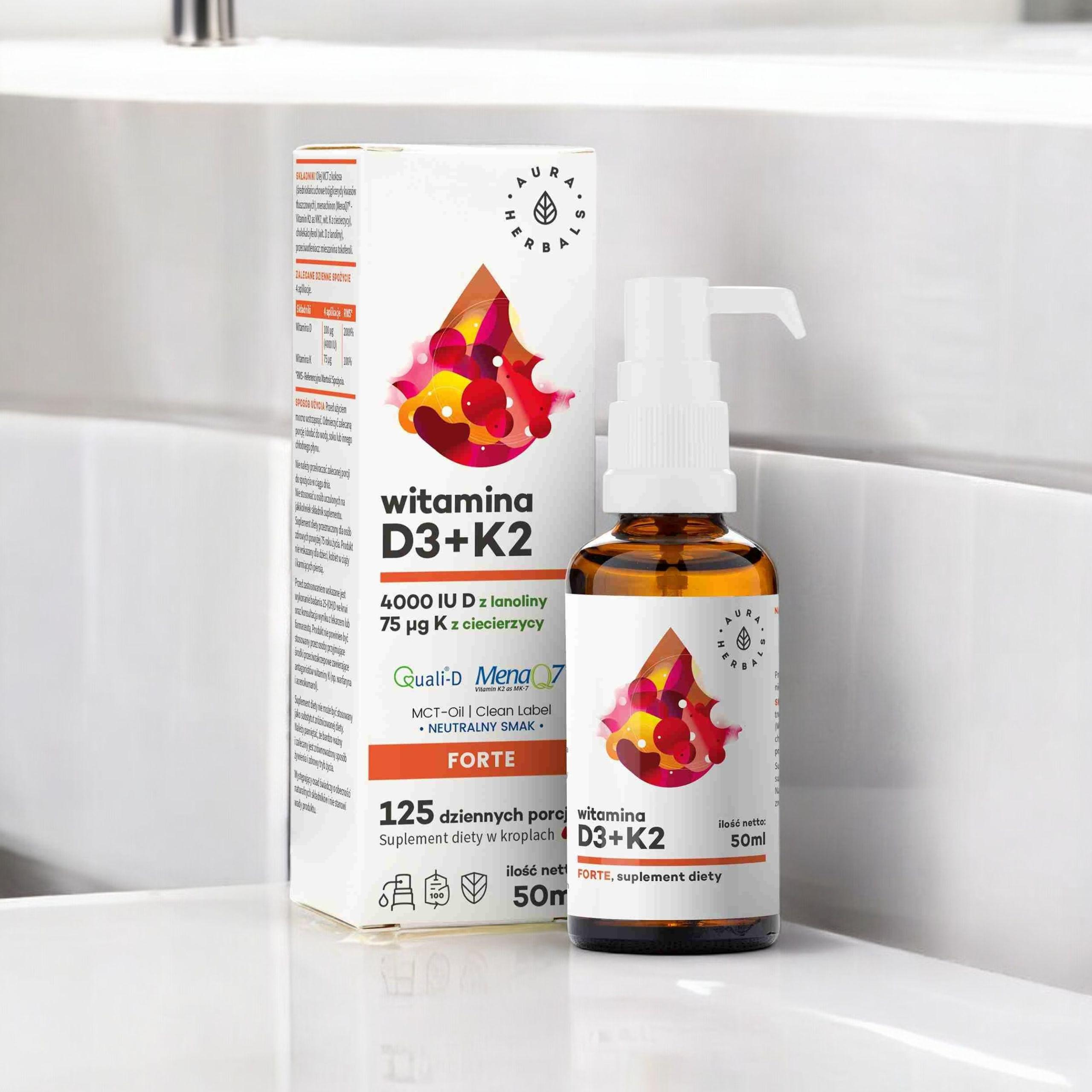 AURA HERBALS - Vitamine D3 4000 UI + K2 MCT - 50ml