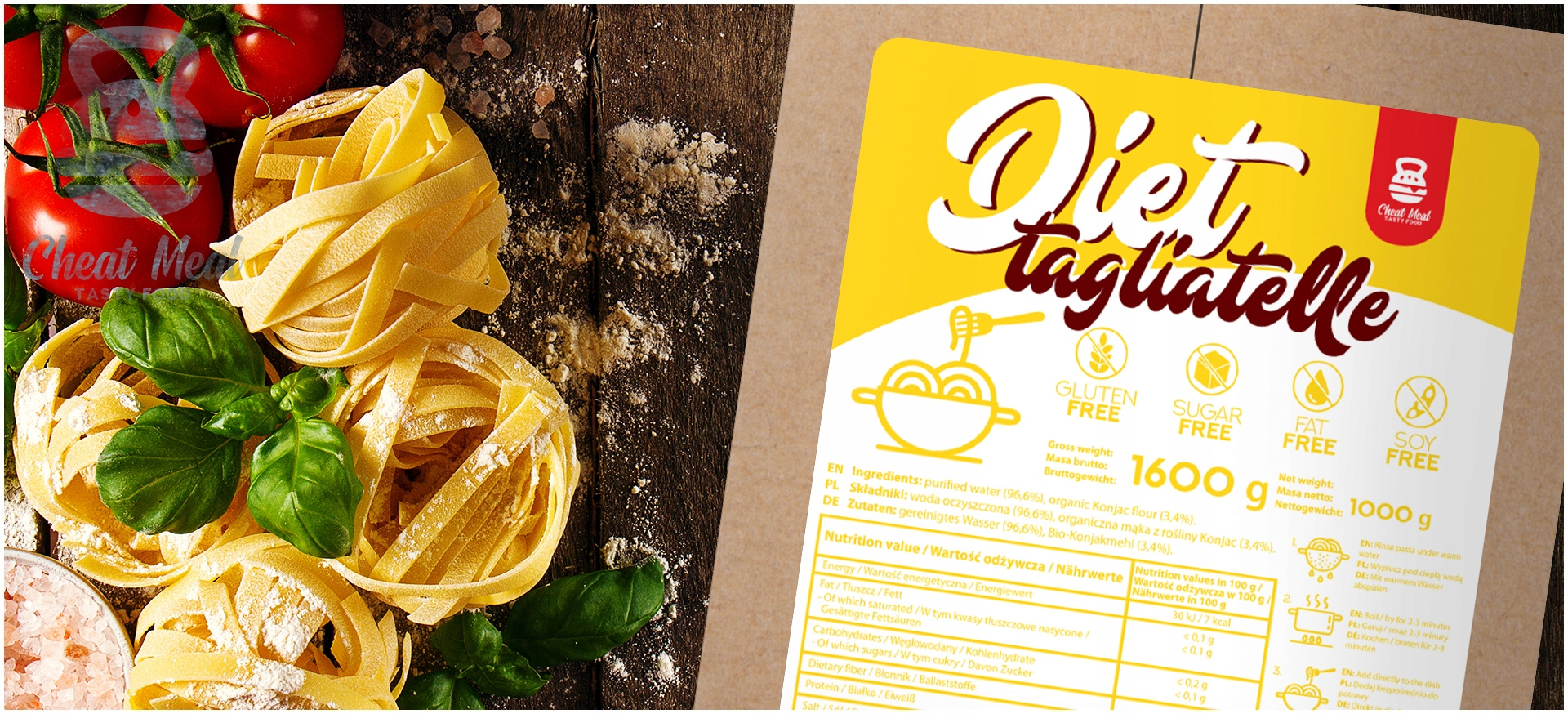 Cheat Meal Nutrition Diet Tagliatelle + Noodles 2x1600g (2000g netto) - Pâtes Konjac