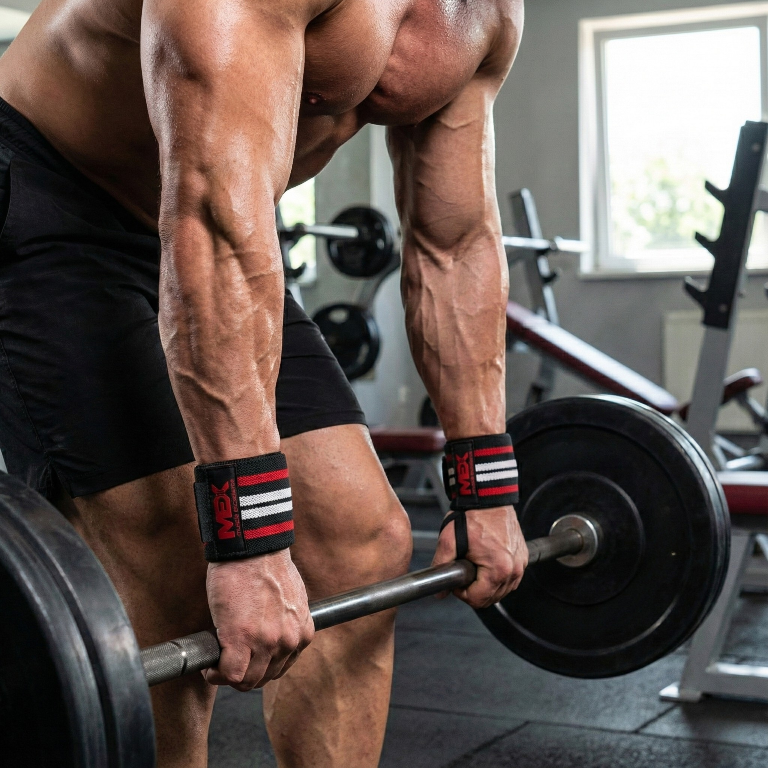 MEX NUTRITION - Bandes de Poignet - Noir/Rouge/Blanc - 46cm