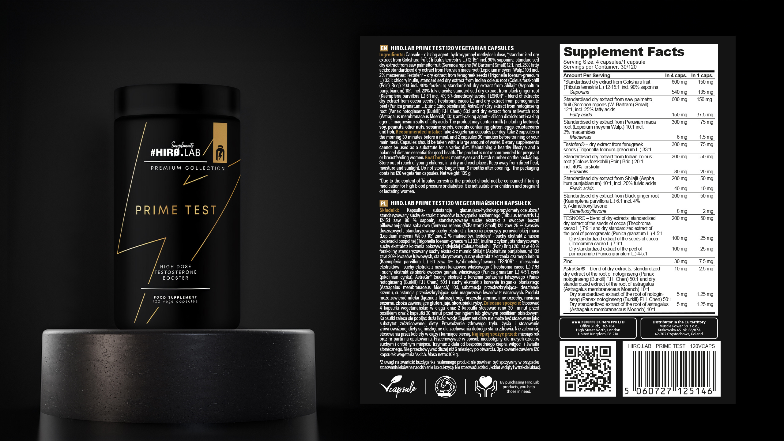 Pack: HIRO.LAB Prime Test - 120vcaps. + Magnet - 90vcaps. + HIRO.LAB Zinc - 120 vcaps - Cynk