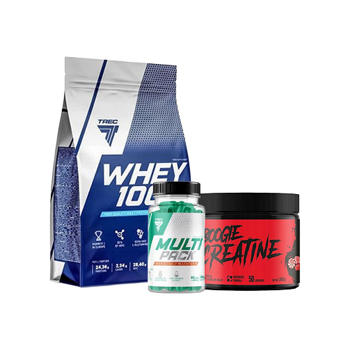 Protéine TREC 100% Whey Chocolate 900g + Créatine TREC Creatine Candy 300g + Vitamines TREC Multi Pack 60 gélules
