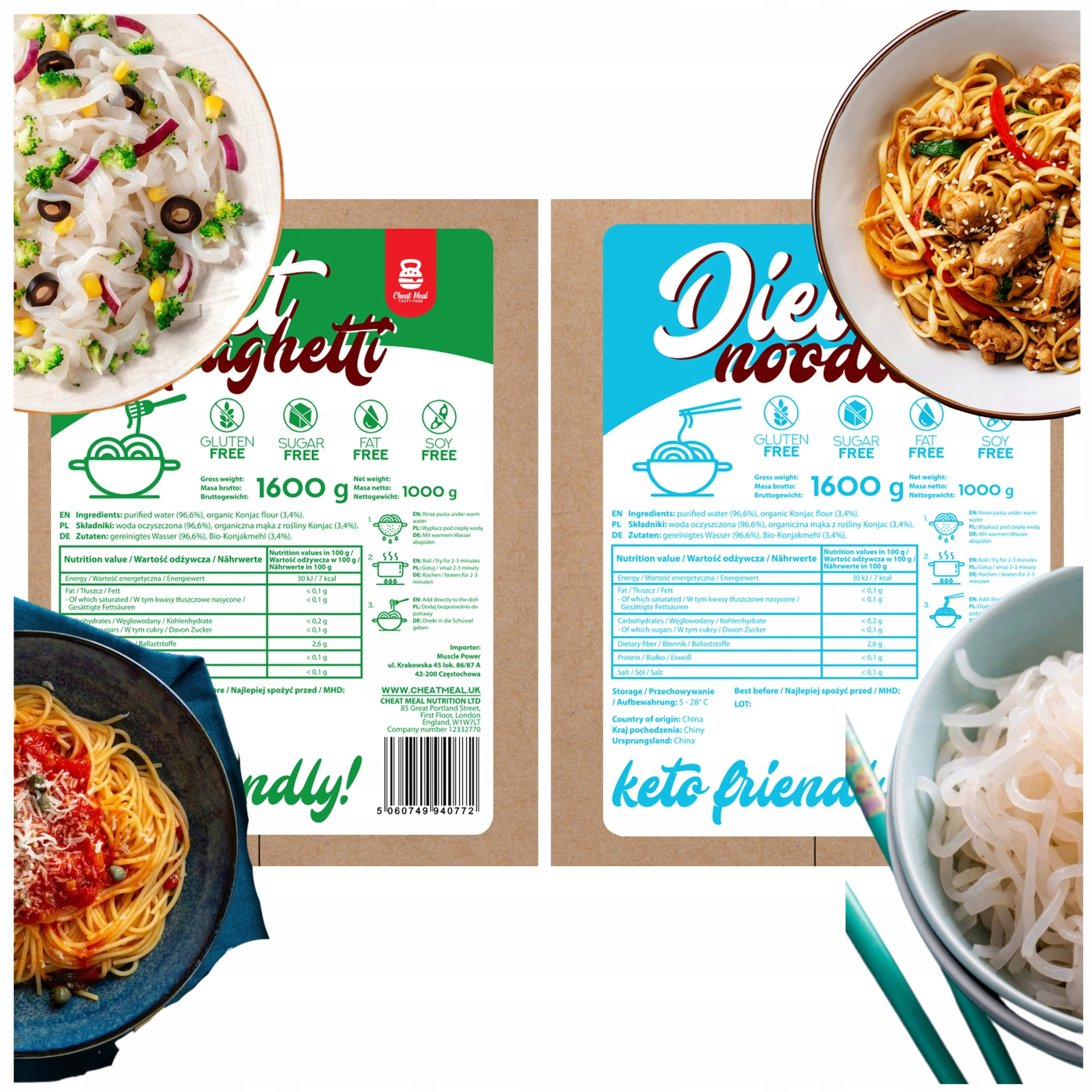 Cheat Meal Nutrition Diet Noodles + Spaghetti 1600g + 1600g (2000g netto) - Nouilles Konjac