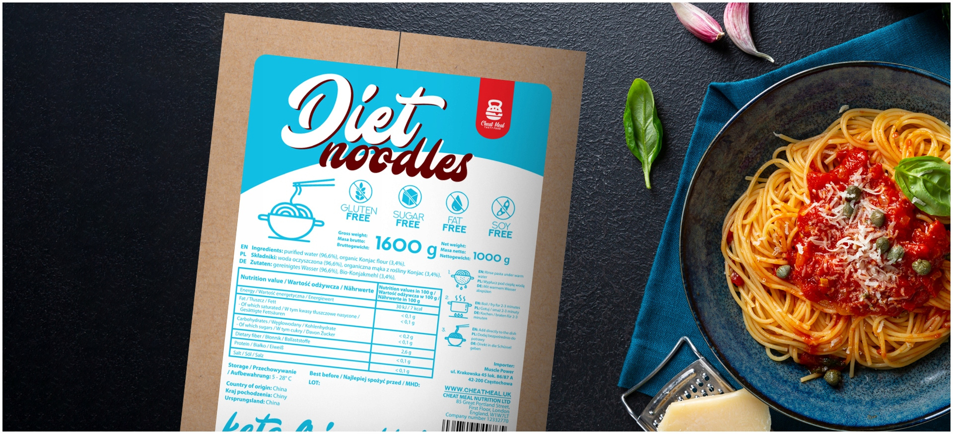 Cheat Meal Nutrition Diet Noodles + Spaghetti 1600g + 1600g (2000g netto) - Nouilles Konjac