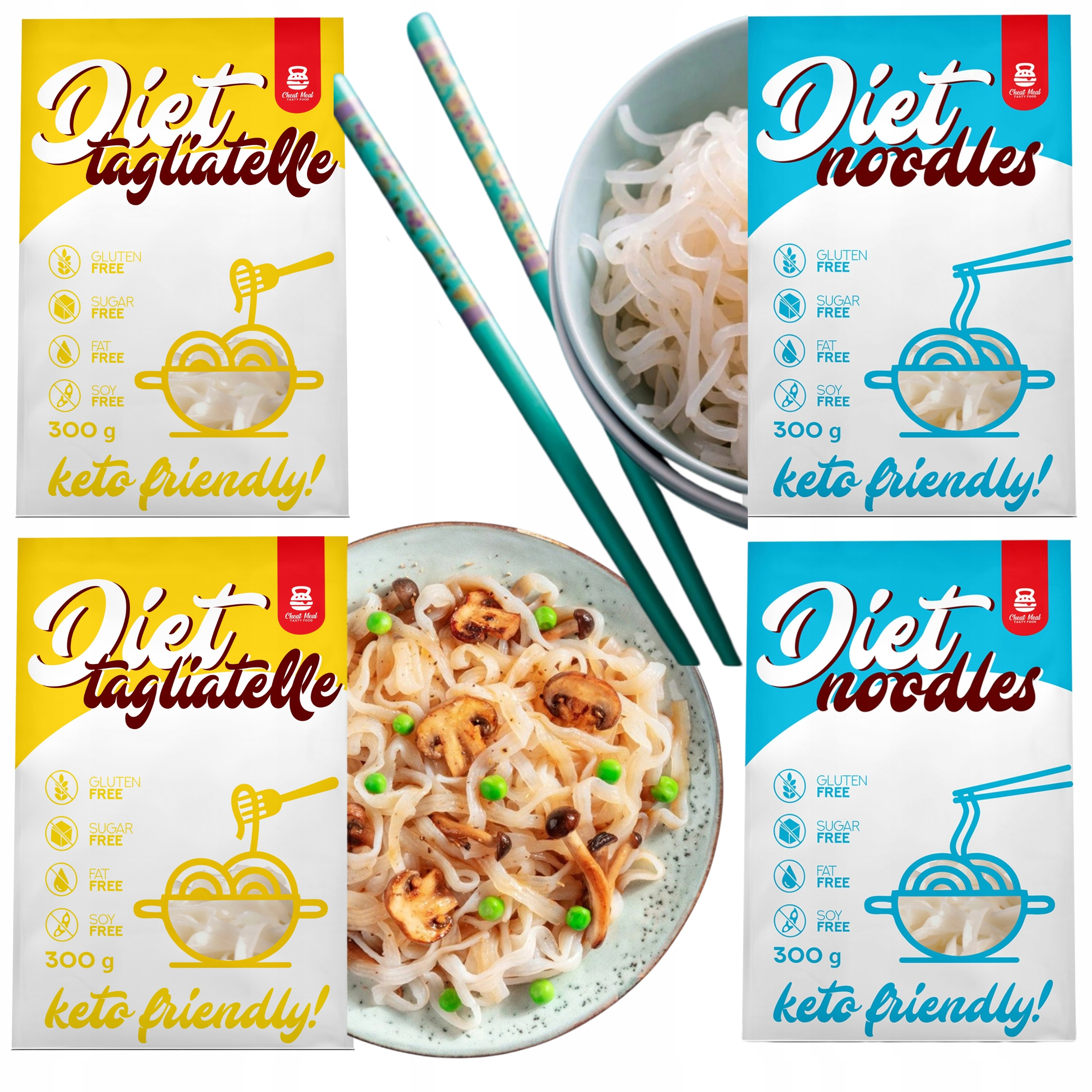 Cheat Meal Nutrition Diet 2x Tagliatelle + 2x Noodles - 4x 400g (4x 300g netto) - Pâtes diététiques