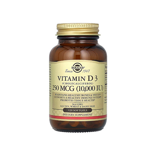 SOLGAR - Vitamin D3 250mcg - 120 gélules molles.