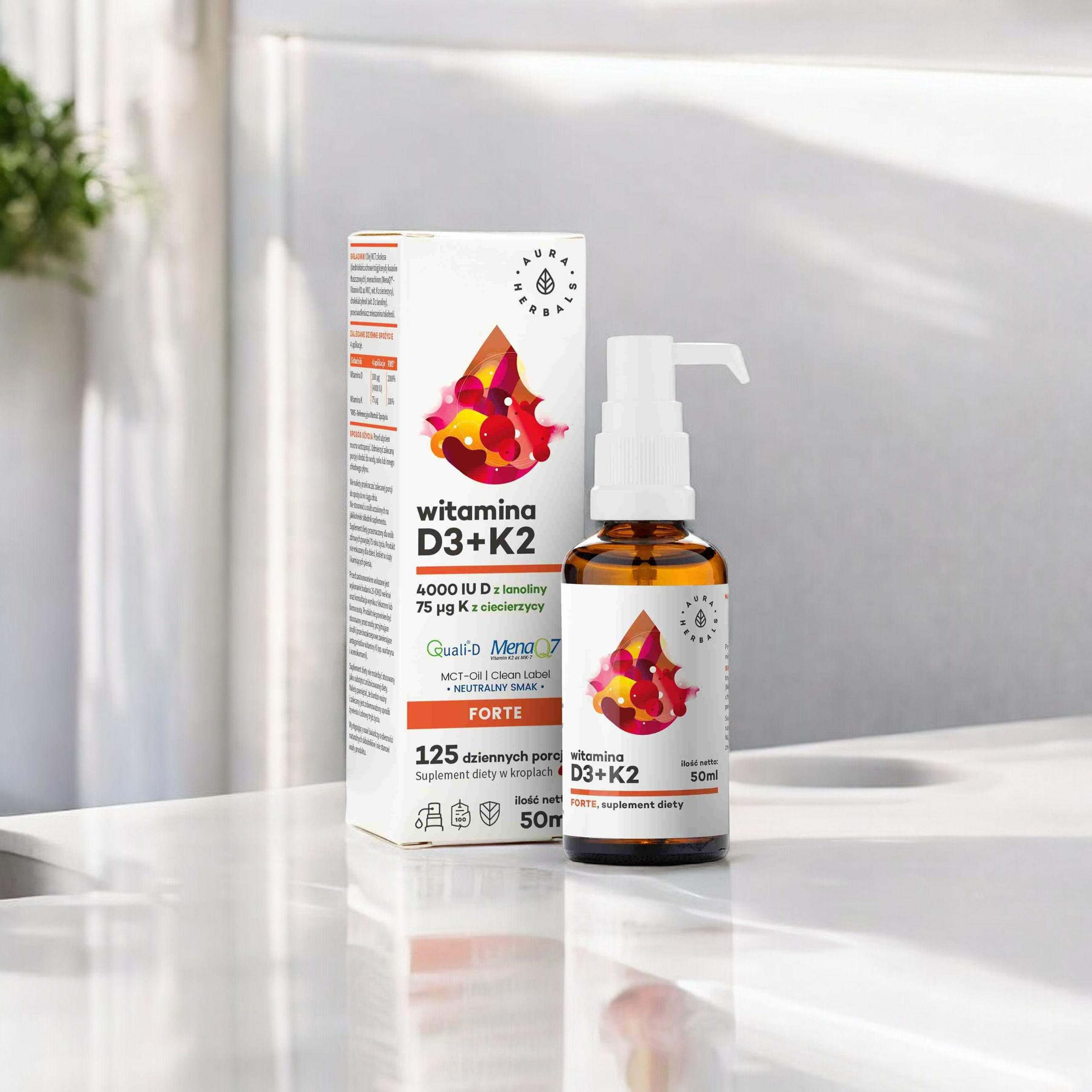 AURA HERBALS - Vitamine D3 4000 UI + K2 MCT - 50ml