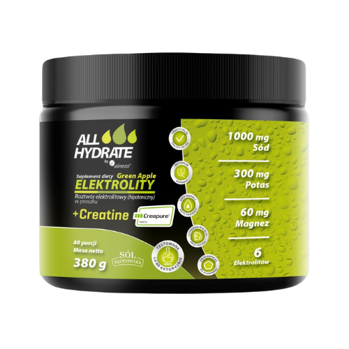 ALINESS - All Hydrate Elektolity+Creatine Creapure - 380g - Pomme Verte