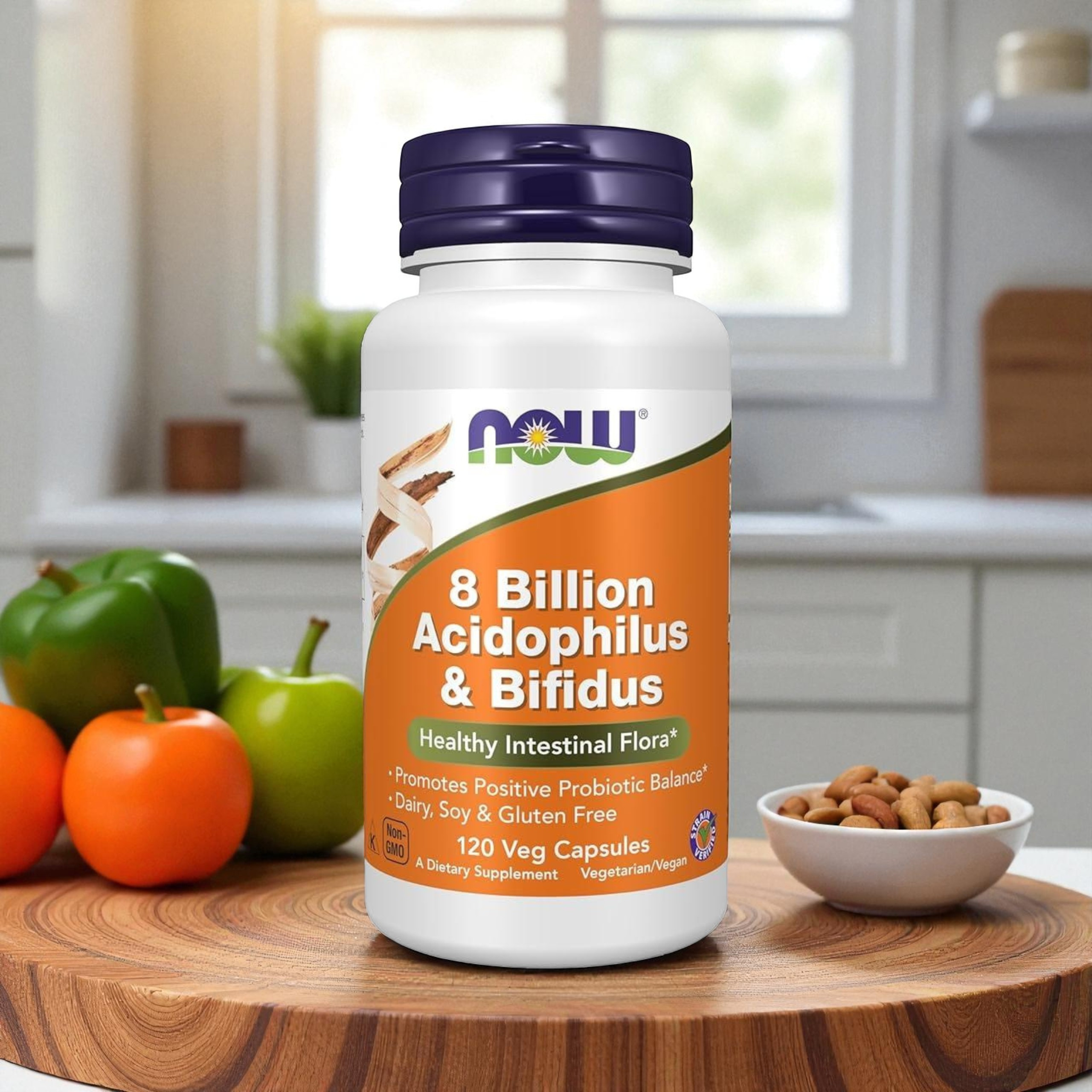 NOW - 8 Milliards Acidophilus & Bifidus - 120 gélules végétales.