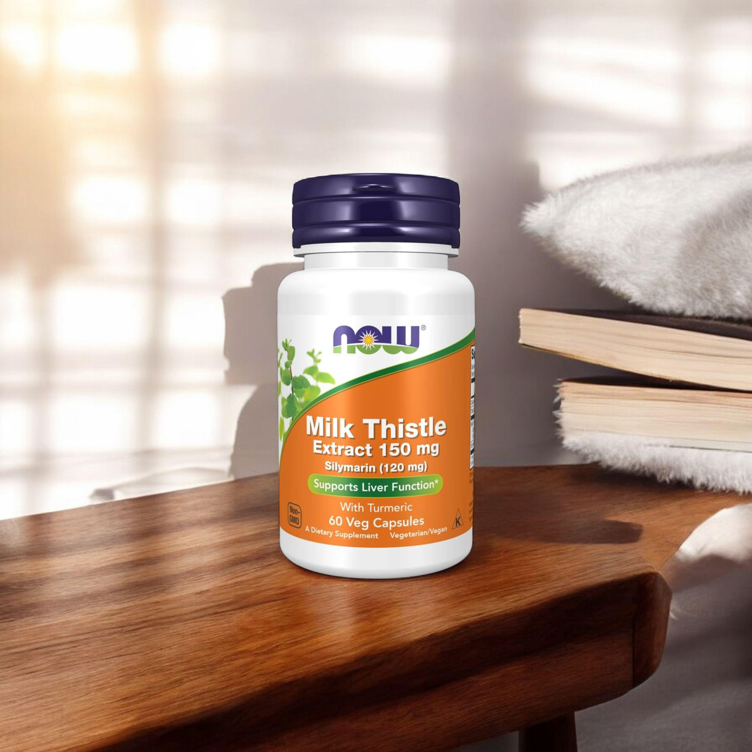 NOW Milk Thistle Extract 150mg Silymarin (120mg) avec Curcuma - 60vcaps.